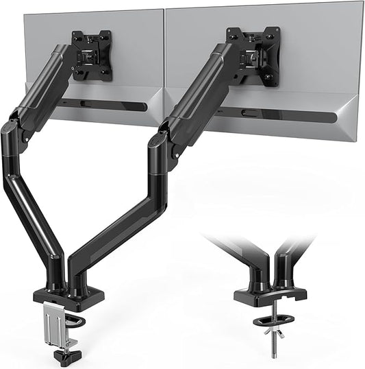 TOXIYA Monitor Stand, Adjustable Dual Monitor Desk Mount for 13-32 Inch Screens, Full Motion VESA Mount with C Clamp, Grommet Base, Tilt, Swivel, Rotation