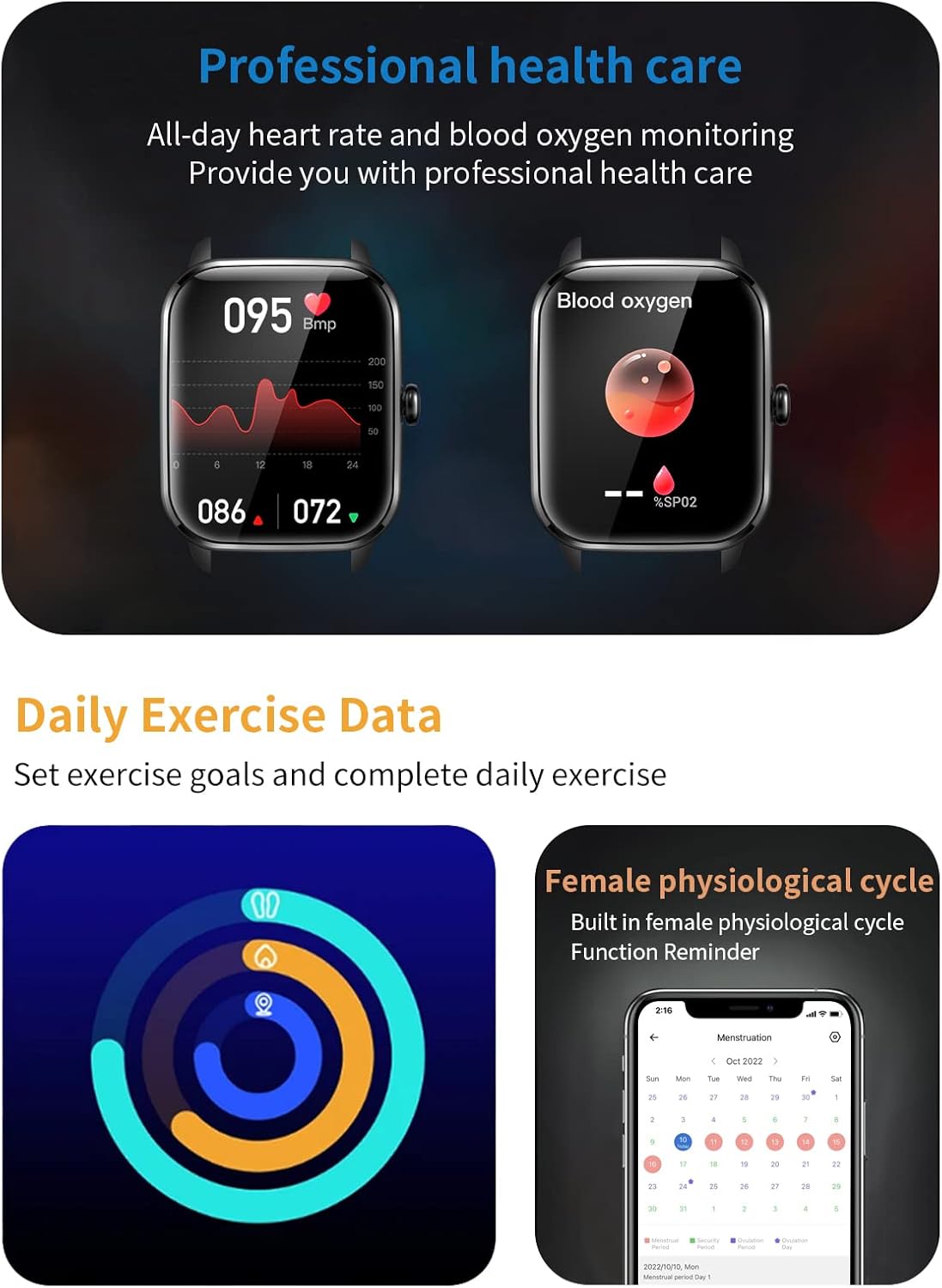 TOXIYA Smart Watch (Answer/Make Calls)1.85 Inch for Men Women 110+ Sport Modes Fitness Watch with Sleep Heart Rate Monitor, Pedometer IP67 Waterproof Activity Trackers for iOS Android