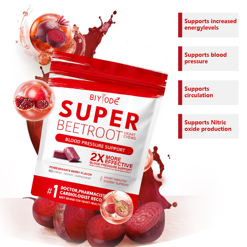 BIYODE SuperBeets Heart Chews | Grape Seed Extract and Non-GMO Beet Powder