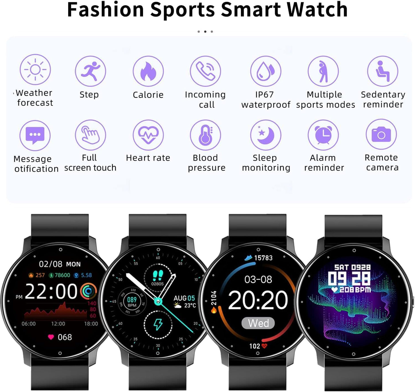 TOXIYA Smart Watch,Fitness Tracker Watche, IP67 Waterproof HD Touch Screen Smartwatch for Android/iOS Phones, 24 Sports, Activity Tracker with Sleep/Heart Rate Monitor, Pedometer, Stopwatch (Pink)
