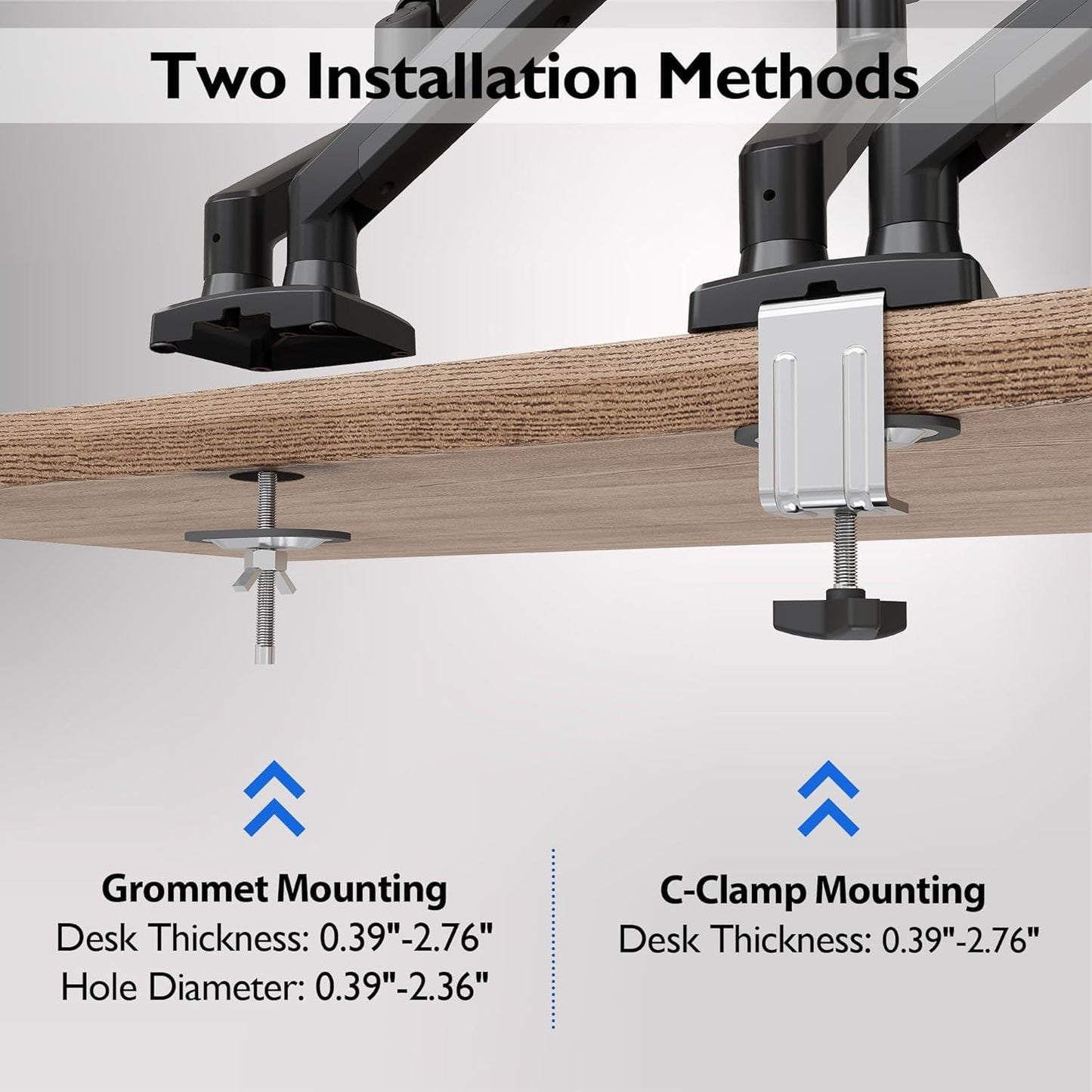 TOXIYA Monitor Stand, Adjustable Dual Monitor Desk Mount for 13-32 Inch Screens, Full Motion VESA Mount with C Clamp, Grommet Base, Tilt, Swivel, Rotation