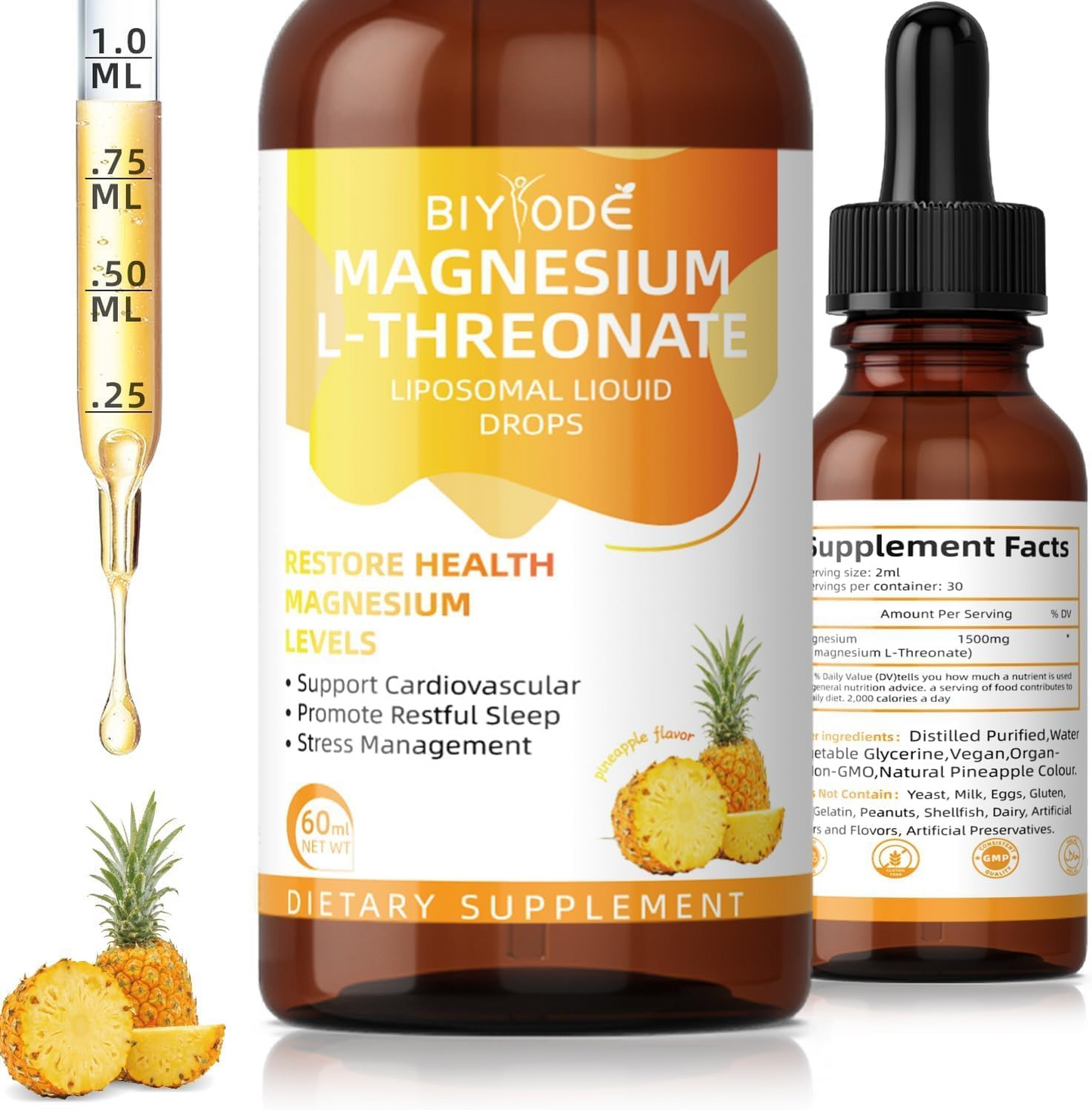 BIYODE Magnesium Glycinate 60ml – 1500mg for Wellness, Calmness and Bone/Cognitive Support – Vegan, Non-GMO, Mixed Fruit Jam Flavor