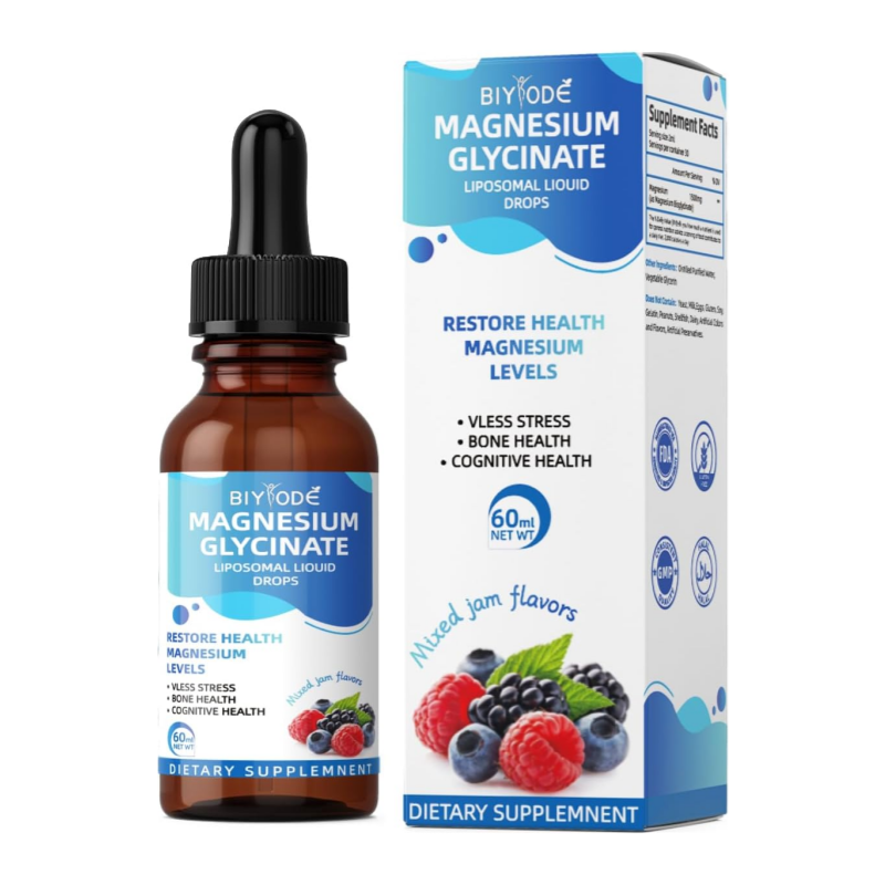 BIYODE Magnesium Glycinate Liquid Drops 60ml – 1500mg for Wellness, Calmness and Bone/Cognitive Support – Vegan, Non-GMO, Mixed Fruit Jam Flavor