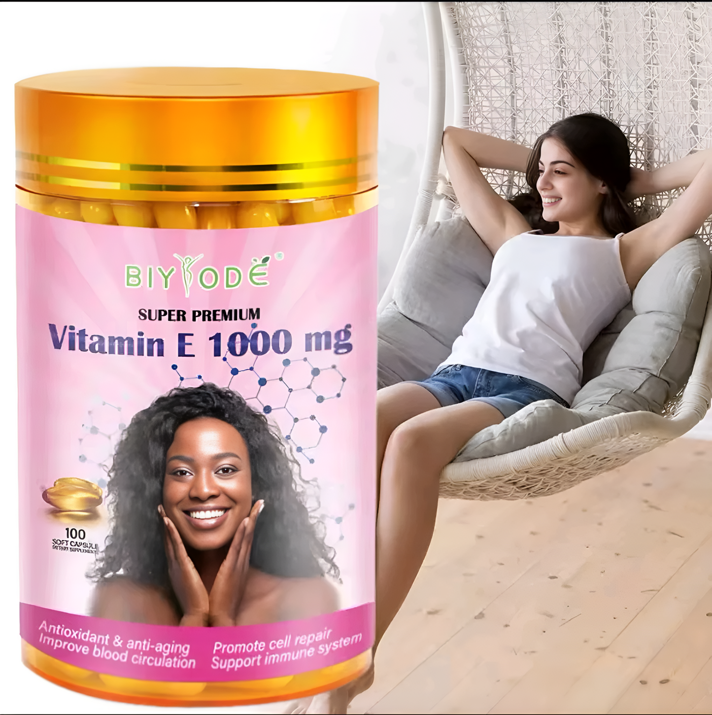 BIYODE Vitamin E (1000mg) | For Skin, Immunity, Eyes, Heart, and Antioxidant Protection