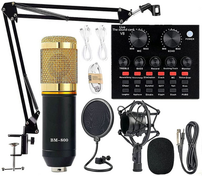 Podcast Equipment Bundle, BM-800 Mic Kit with V8 Live Sound Card