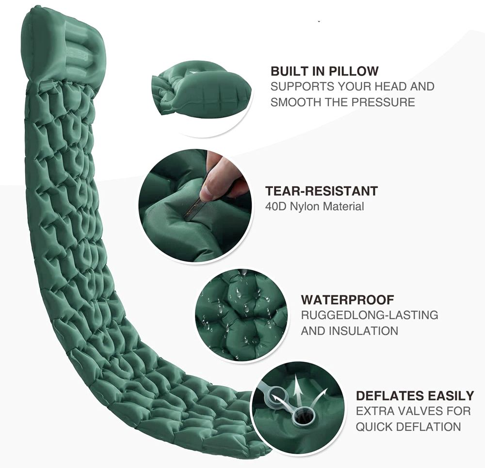 Inflatable Sleeping Pad Camping Mat with Pillow
