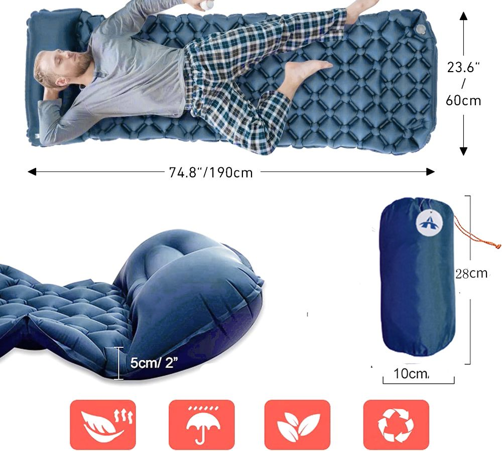 Inflatable Sleeping Pad Camping Mat with Pillow