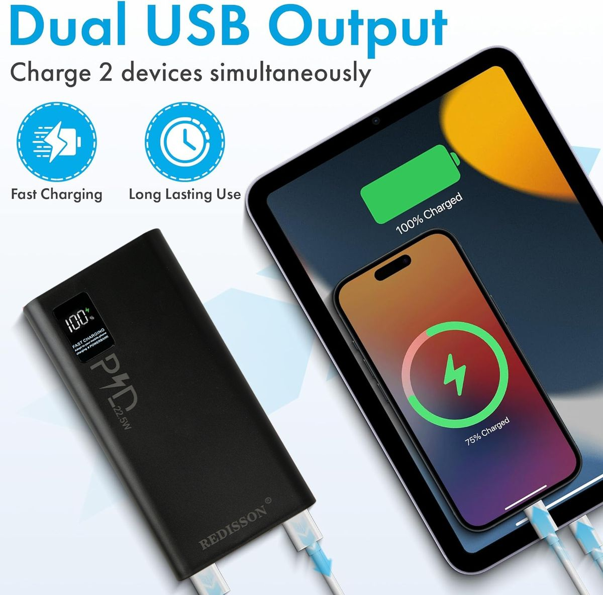 Redisson 20000 mAh Portable Charger Power Bank Dual USB Charge