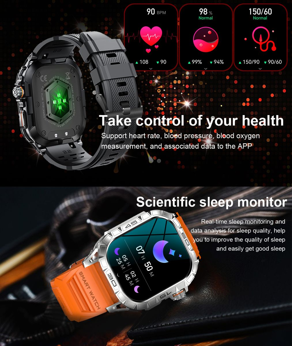 TOXIYA  Smart watch for Android iPhone Multiple Sports Modes