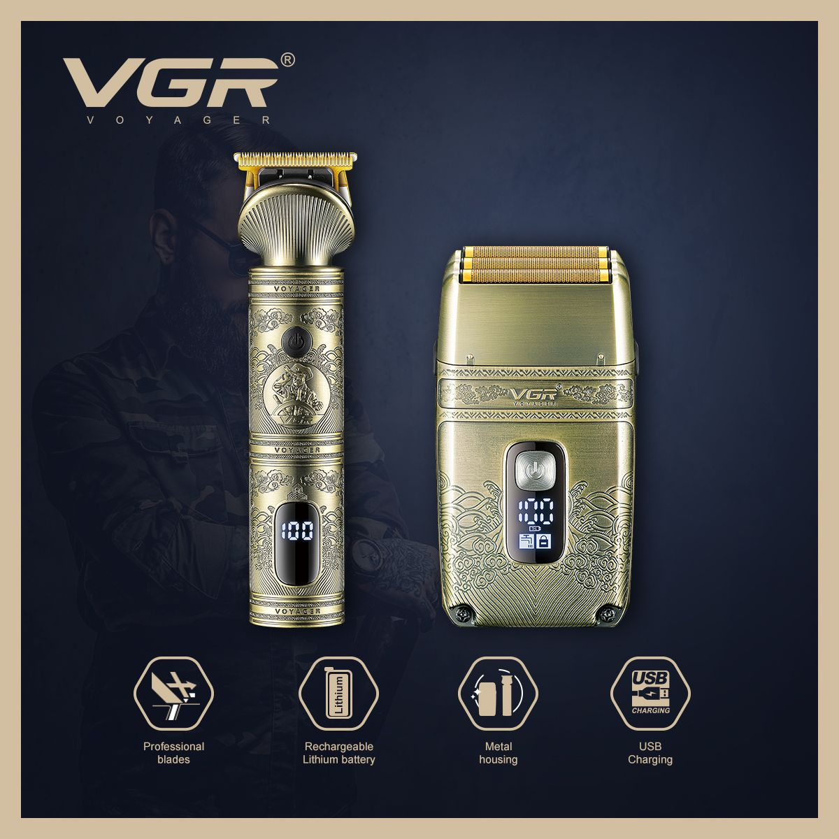 VGR Professional Hair Trimmer and Shaver Grooming Set with IPX 6 & Key Ring