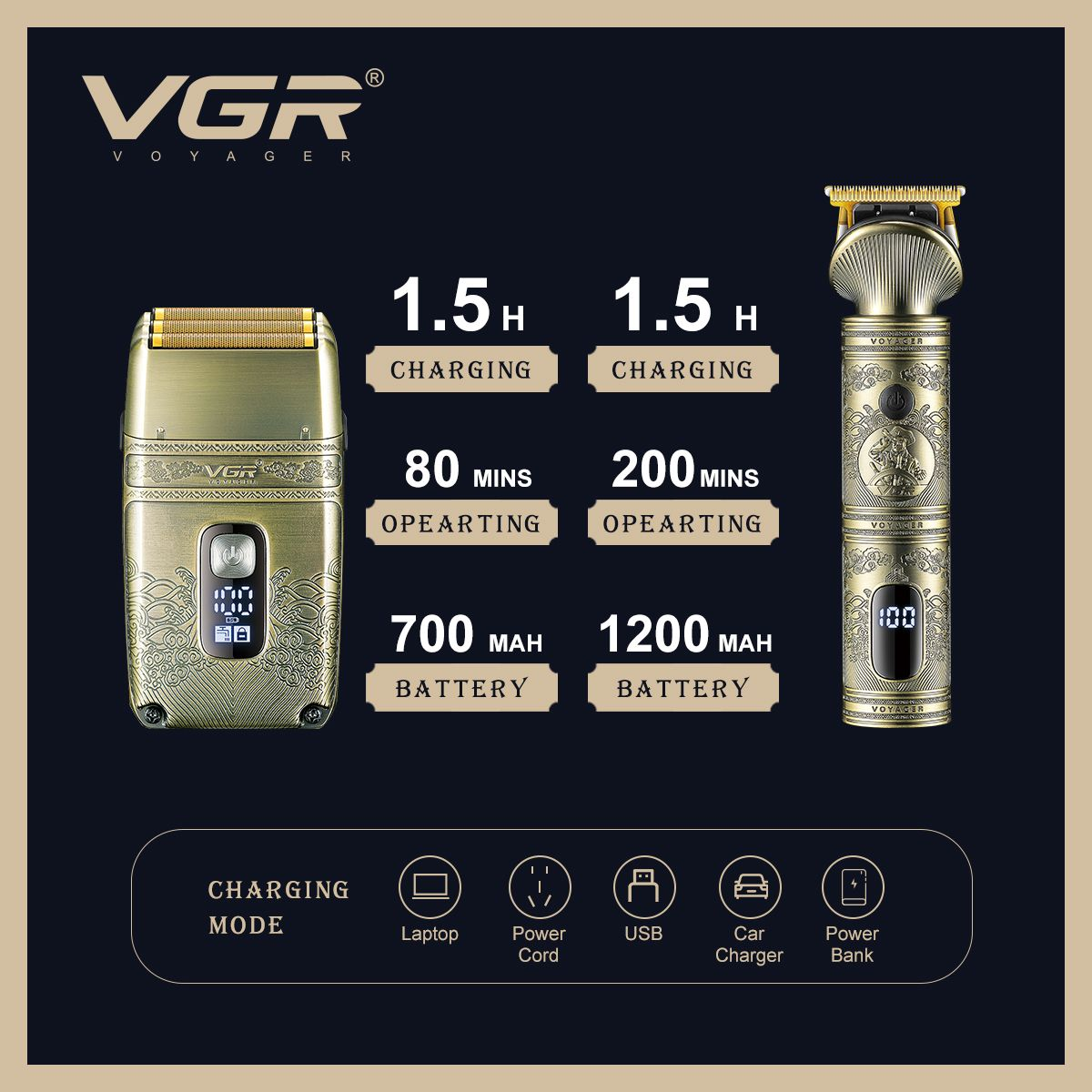 VGR Professional Hair Trimmer and Shaver Grooming Set with IPX 6 & Key Ring