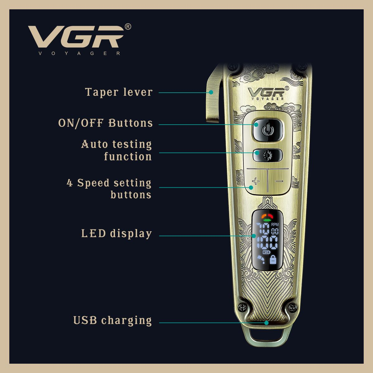 VGR Upgraded 4-Speeds Professional Hair Clipper 7000 RPM