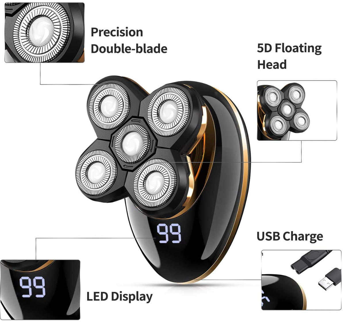 VGR Upgraded 5-in-1 Electric Shaver Hair Clipper Nose Trimmer Grooming Kit