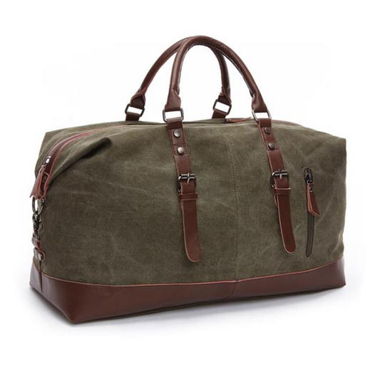 Oversized Leather Canvas Duffel Shoulder Overnight Bag - Various colors available