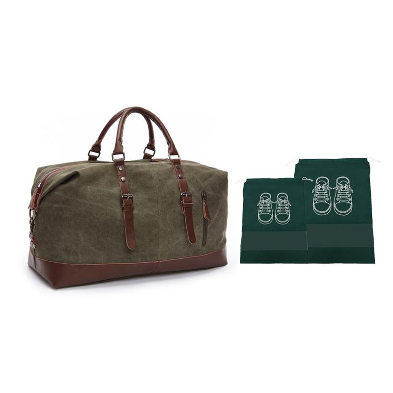 Oversized Leather Canvas Duffel Shoulder Overnight Bag - Various colors available