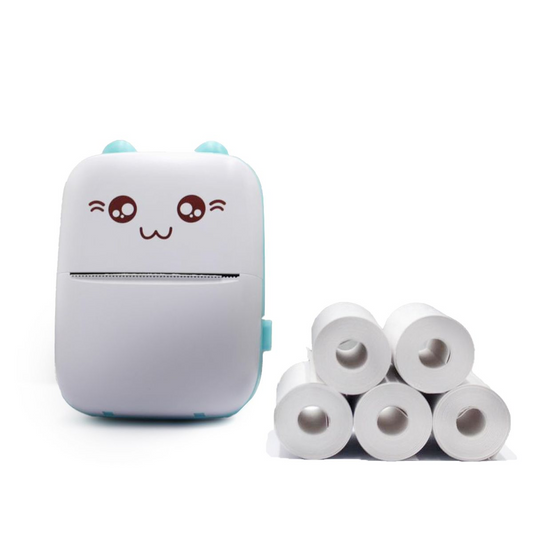 Portable Bluetooth Mini Thermal Printer Plus 5 Rolls Printer Paper 200DPI
