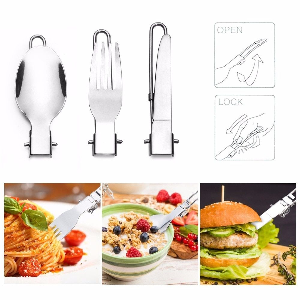 Camping Cookware Sets Mini Gas Stove With Stand Fork Spoon Knife