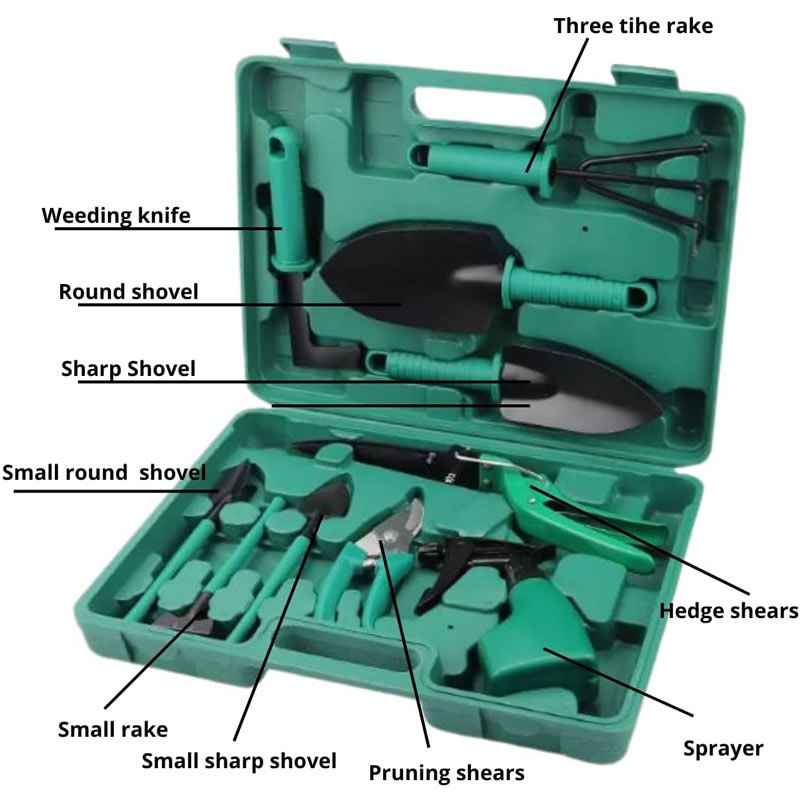 10 Piece Stainless Steel Heavy Duty Gardening Tool Kit With Carrying Case FH-18