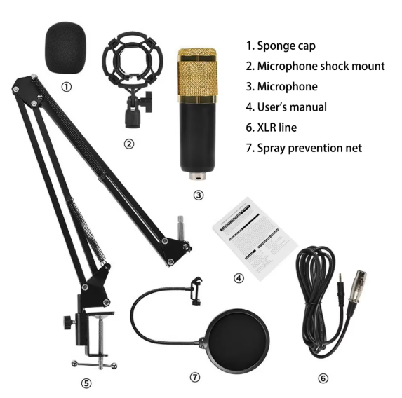Podcast Equipment Bundle, BM-800 Mic Kit with V8 Live Sound Card