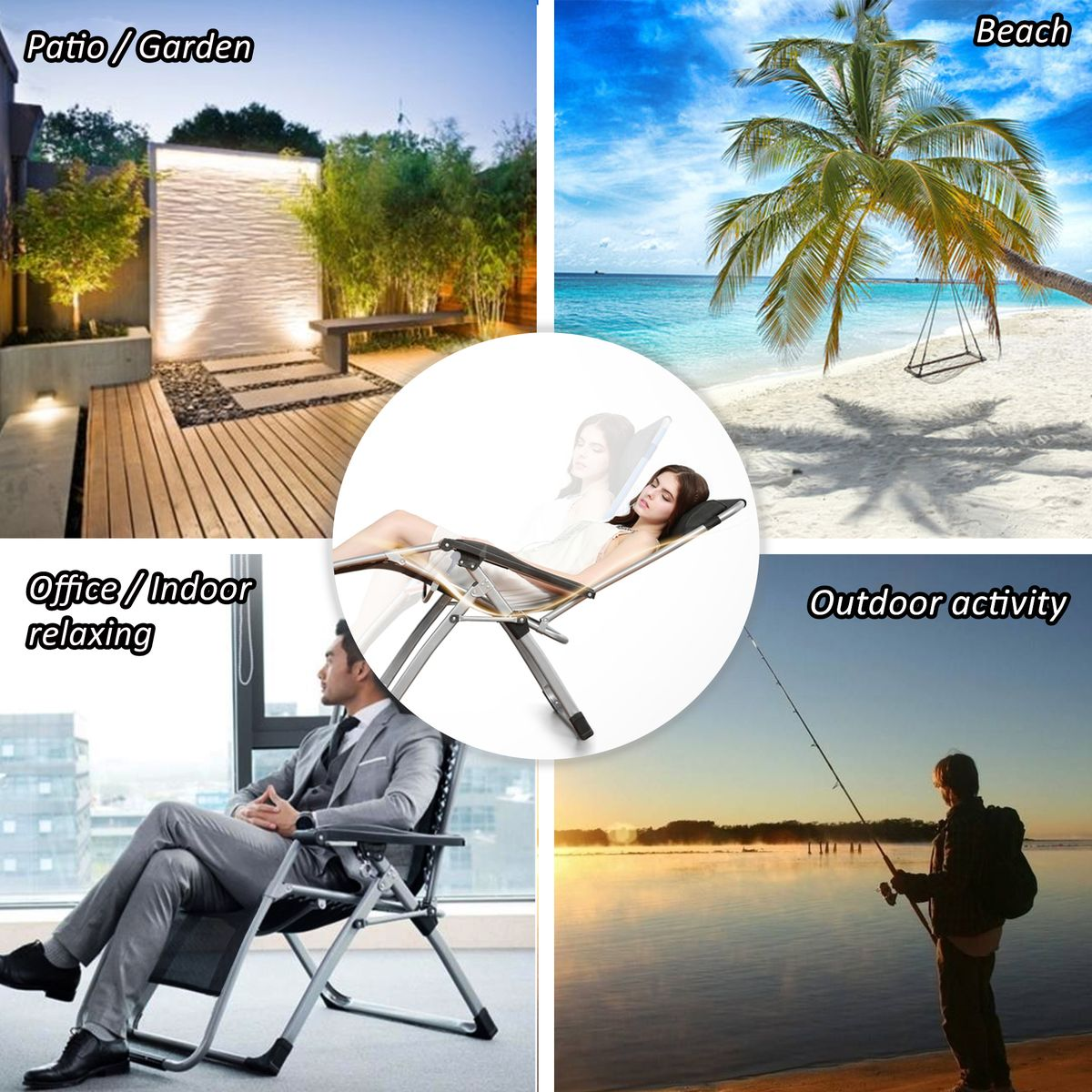 TOXIYA - Folding Recliner Lounger Chairs With Detachable Cushion - Set of 2