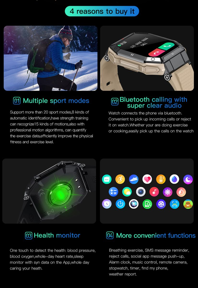 TOXIYA - K55 Rugged Smart Watch