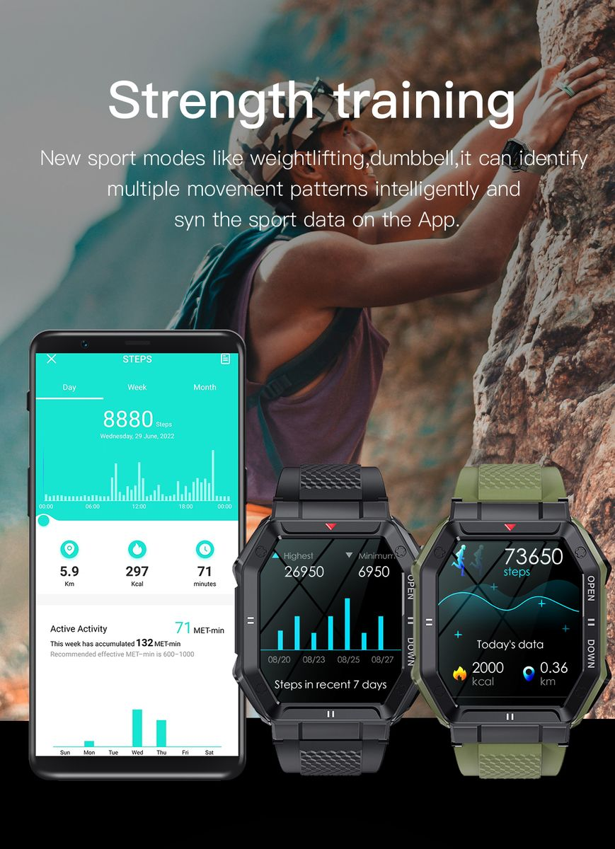 TOXIYA - K55 Rugged Smart Watch
