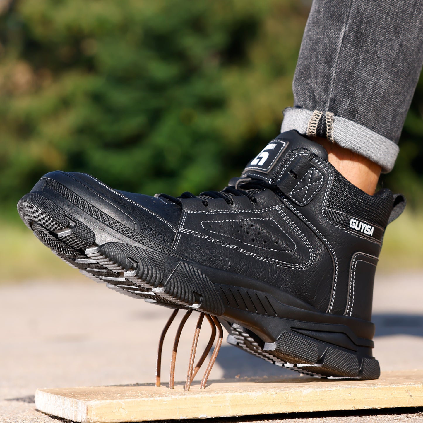 GUYISA safety shoes work shoes men's steel toe boots waterproof high black