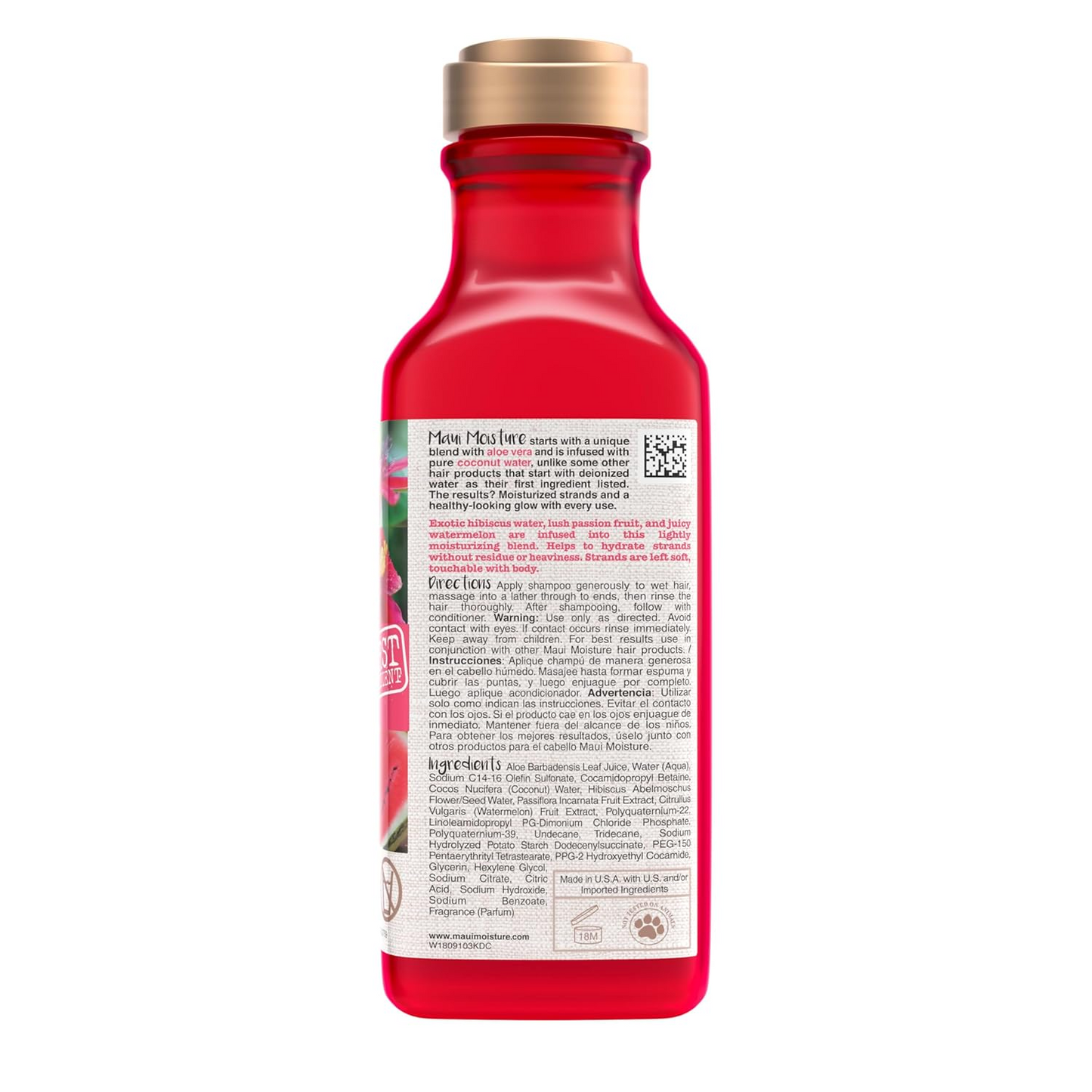 Lightweight Moisture + Hibiscus Flower Water Shampoo, Moisturizing Aloe Vera Shampoo Softens Curls, Vegan and Sulfate-Free, 385ml