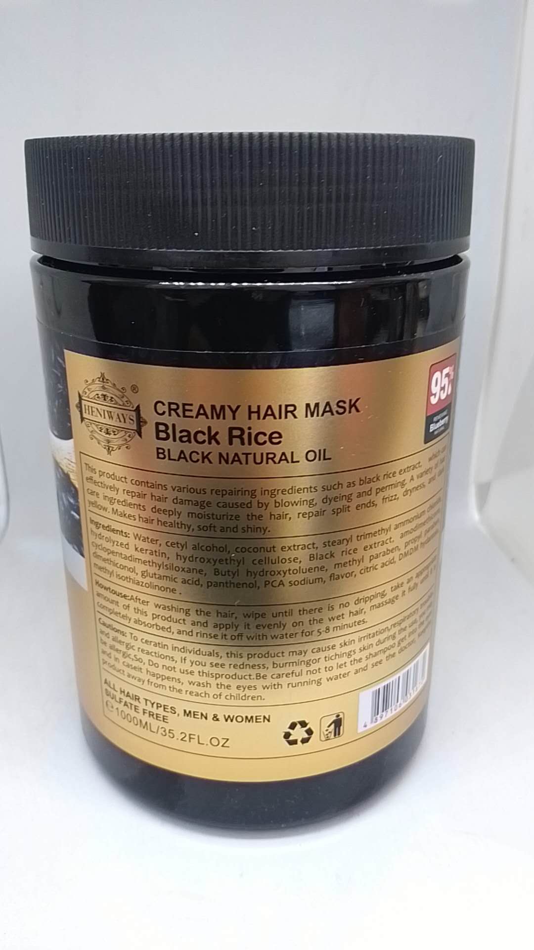 Black Rice Hair Mask Deep Moisturizing, Intense Repair Treatment, Anti-Hair Loss and Promote Hair Regrowth, 1000ml