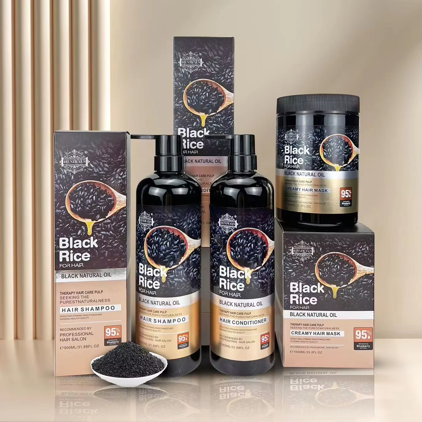 Black rice natural oil nourishes and moisturizes, hair care shampoo set,