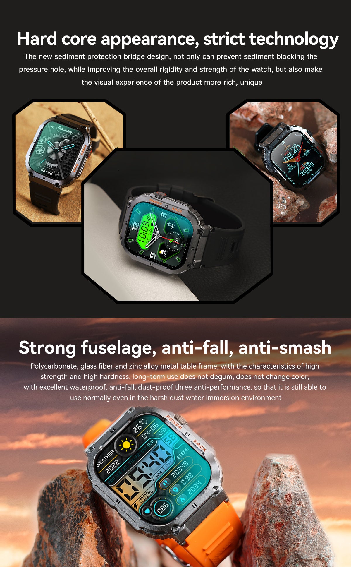 TOXIYA Rugged Military Smartwatch Android/iPhone Fitness Tracker