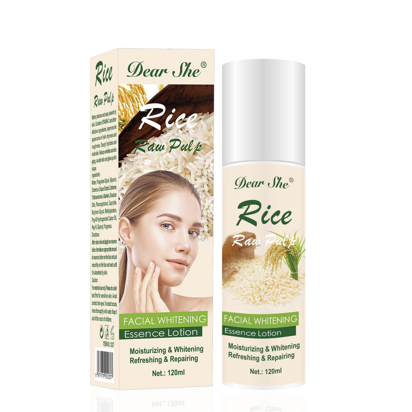Rice Whitening Facial Essence Lotion, Moisturizing and Repairing, 120ml
