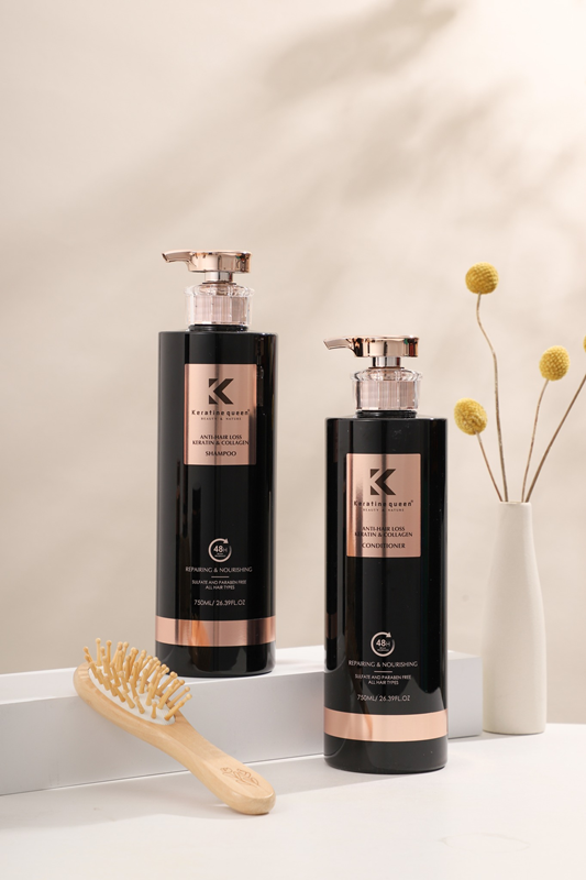 Keratin Collagen Queen Shampoo Set, Anti-Hair Loss, 4 Bottles