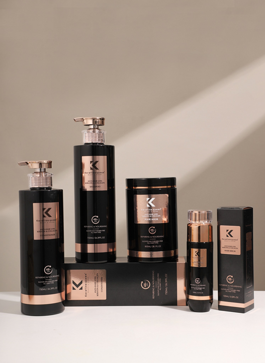 Keratin Collagen Queen Shampoo Set, Anti-Hair Loss, 4 Bottles