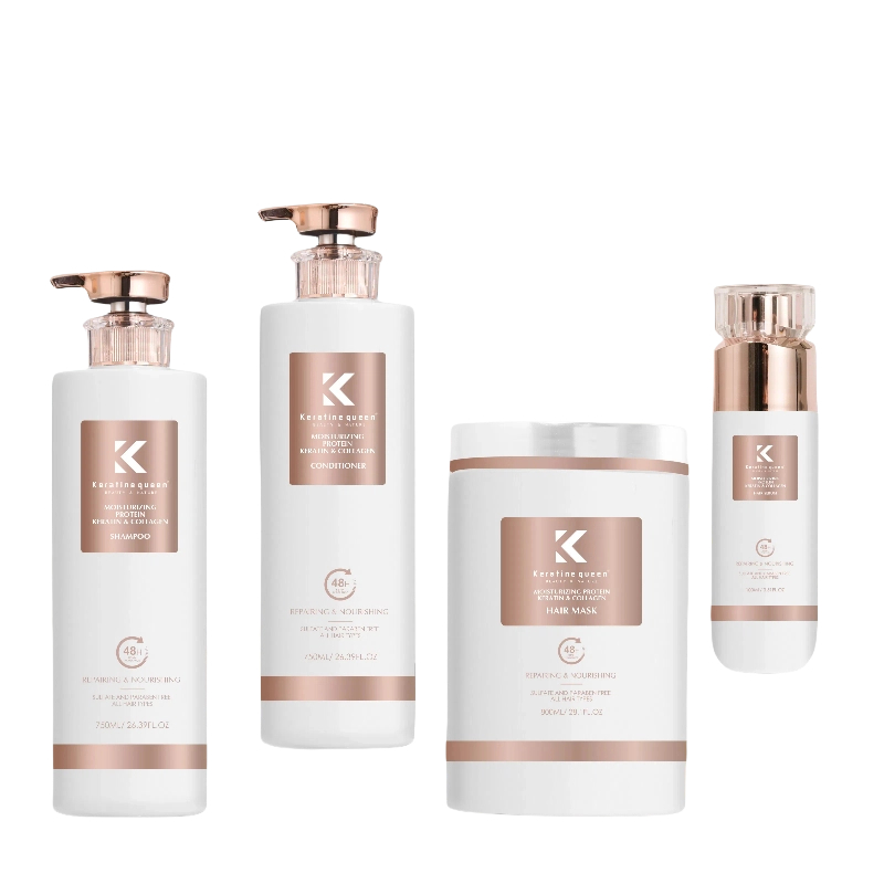 Natural Keratin Herbal Shampoo and Conditioner Set for Dry, Damaged Hair, 4 Bottles