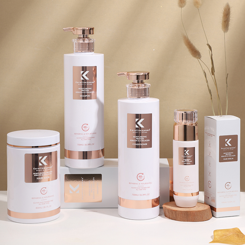 Natural Keratin Herbal Shampoo and Conditioner Set for Dry, Damaged Hair, 4 Bottles