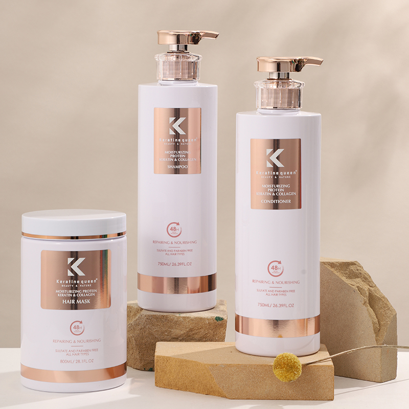 Natural Keratin Herbal Shampoo and Conditioner Set for Dry, Damaged Hair, 4 Bottles