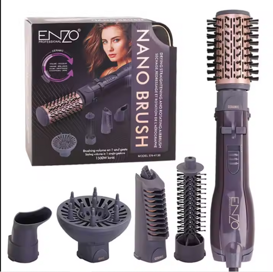 Enzo Professional Rotating Straightening Curling Brush and Hair Dryer Brush, Model EN-4136