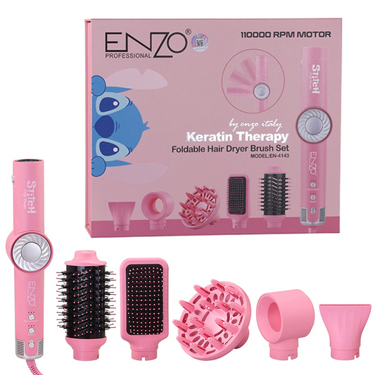 ENZO Professional 5-in-1 One-Step Comb Pink Hot Air Styling Hair Dryer Brush, Model No. EN-4143