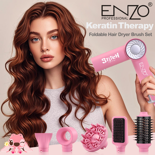 ENZO Professional 5-in-1 One-Step Comb Pink Hot Air Styling Hair Dryer Brush, Model No. EN-4143