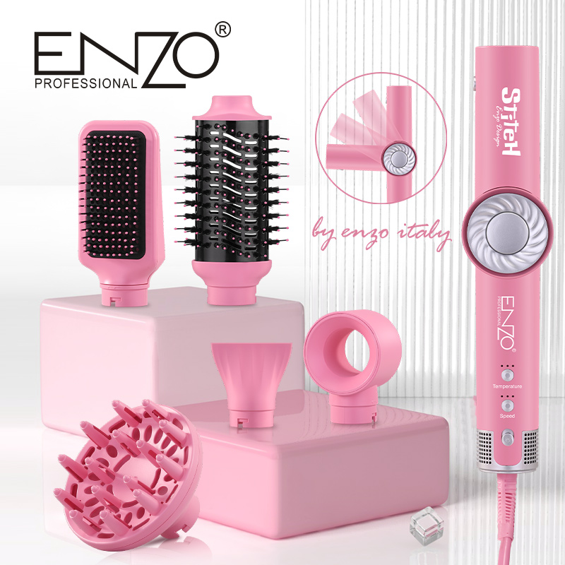 ENZO Professional 5-in-1 One-Step Comb Pink Hot Air Styling Hair Dryer Brush, Model No. EN-4143