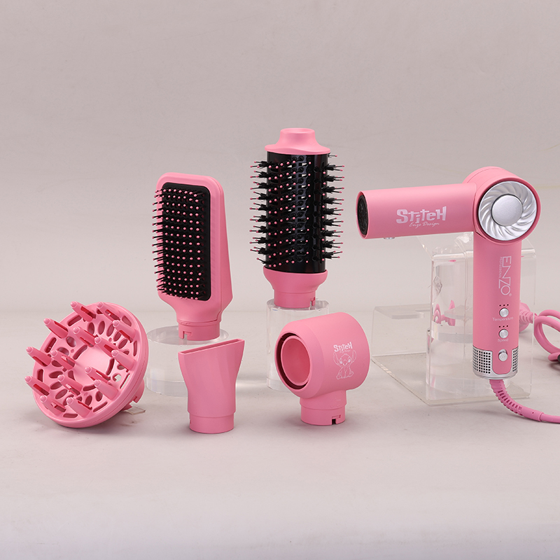 ENZO Professional 5-in-1 One-Step Comb Pink Hot Air Styling Hair Dryer Brush, Model No. EN-4143