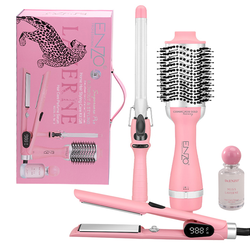 ENZO Professional Salon Pink 4-in-1 Ionic Straightener/Curling Iron/Hairbrush (with Essence) EN-5610