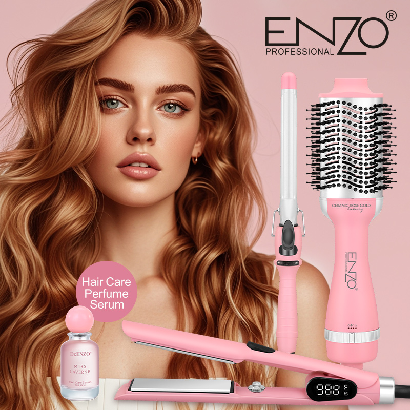 ENZO Professional Salon Pink 4-in-1 Ionic Straightener/Curling Iron/Hairbrush (with Essence) EN-5610