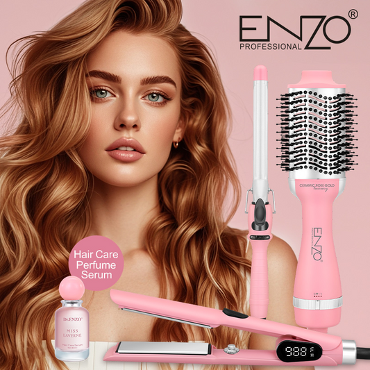 ENZO Professional Salon Pink 4-in-1 Ionic Straightener/Curling Iron/Hairbrush (with Essence) EN-5610