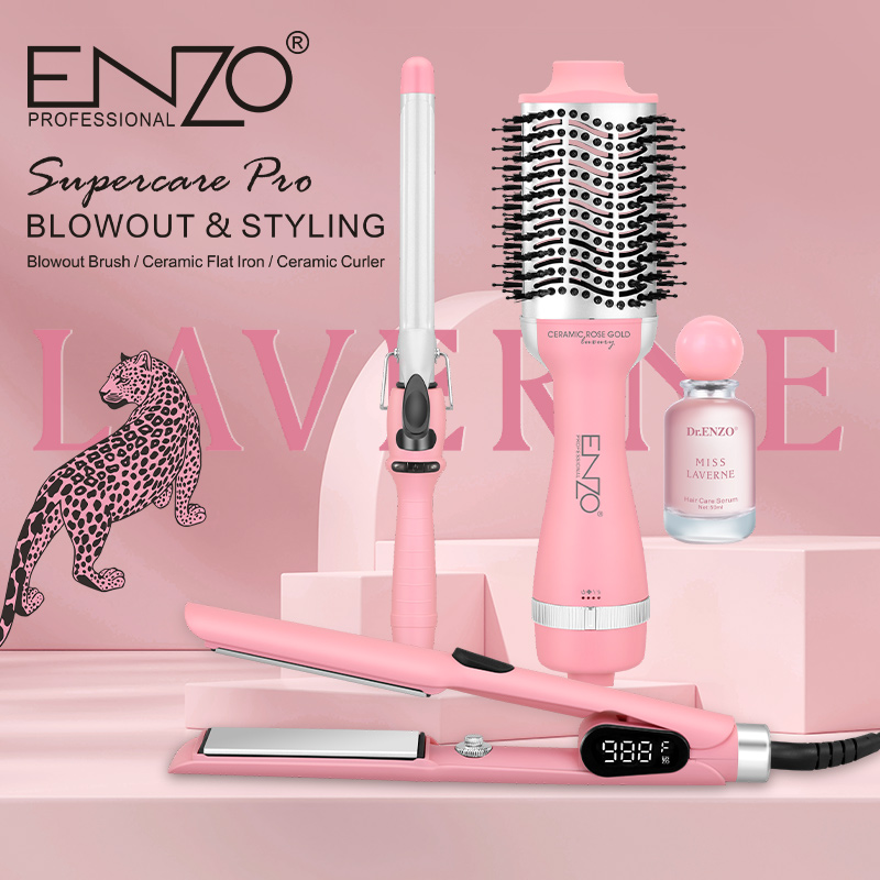 ENZO Professional Salon Pink 4-in-1 Ionic Straightener/Curling Iron/Hairbrush (with Essence) EN-5610