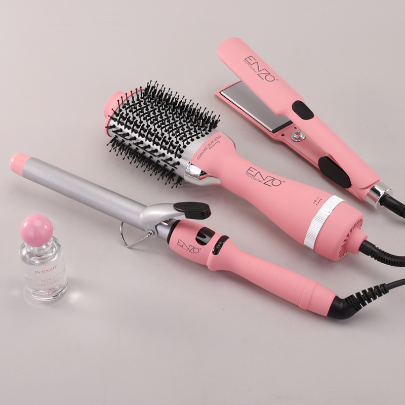 ENZO Professional Salon Pink 4-in-1 Ionic Straightener/Curling Iron/Hairbrush (with Essence) EN-5610