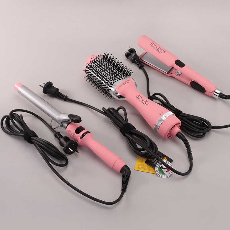 ENZO Professional Salon Pink 4-in-1 Ionic Straightener/Curling Iron/Hairbrush (with Essence) EN-5610