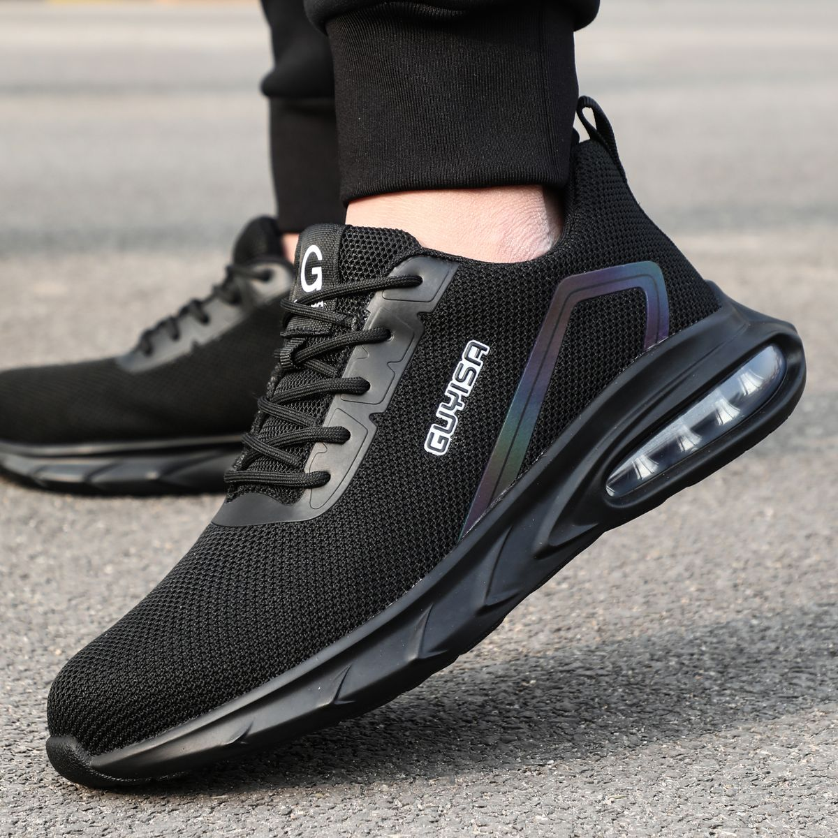 GUYISA Safety Shoes - Steel Toe Puncture Resistant Work Shoes - Black