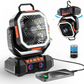 AIMAX 40000mAh high-power tower fan with LED light, 4 wind speed settings, and 360° rotation.